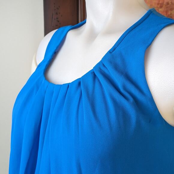 Kenneth Cole Reaction Tank Top Blouse Small Blue Dressy  Pleated Sheer Overlay - Picture 5 of 7